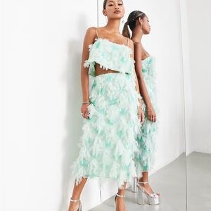 NWT ASOS Edition Skirt 3D Textured Sequin Embellished Mesh Seafoam Green Hoco